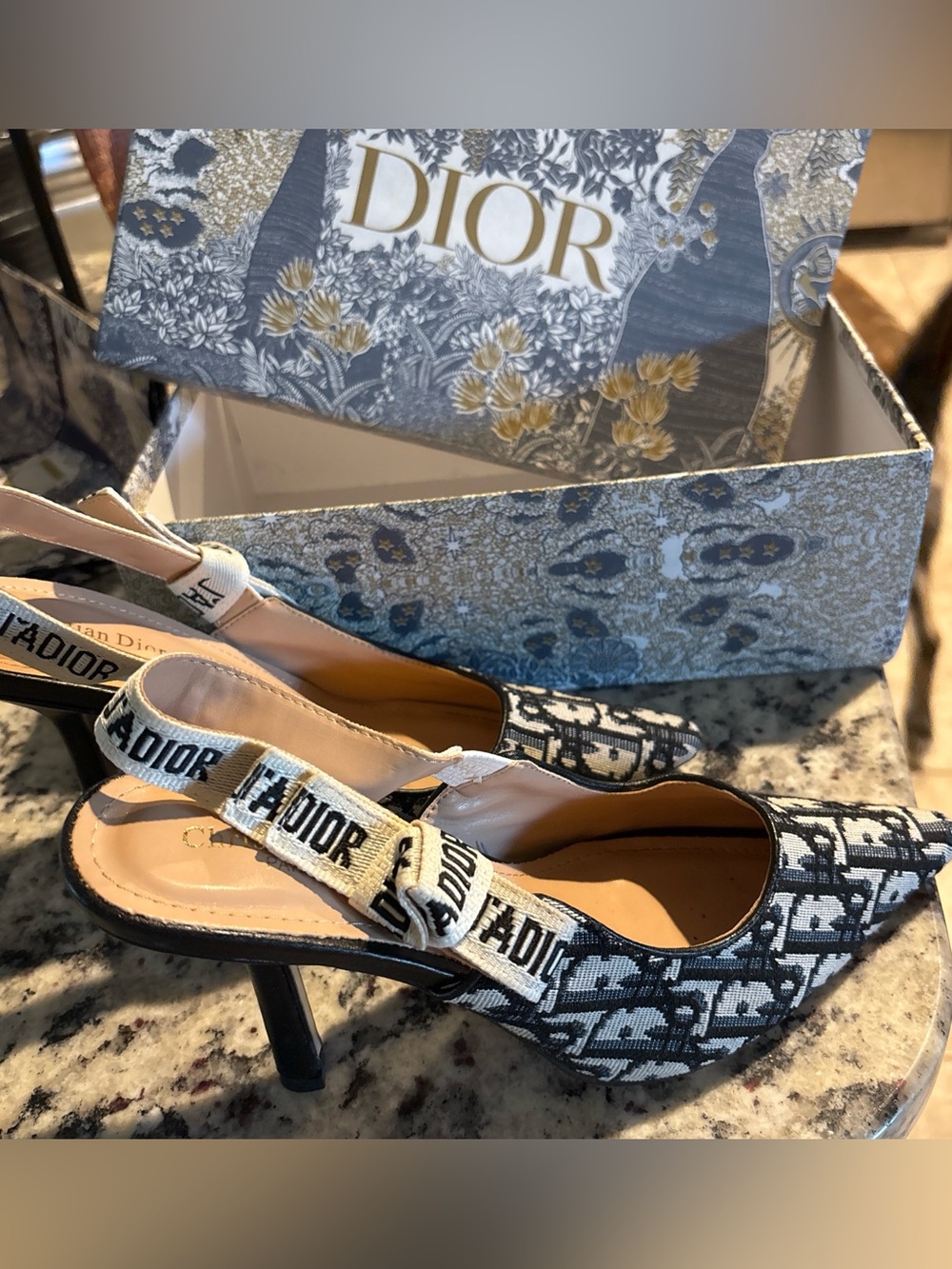 Dior logo sling back heels with bow